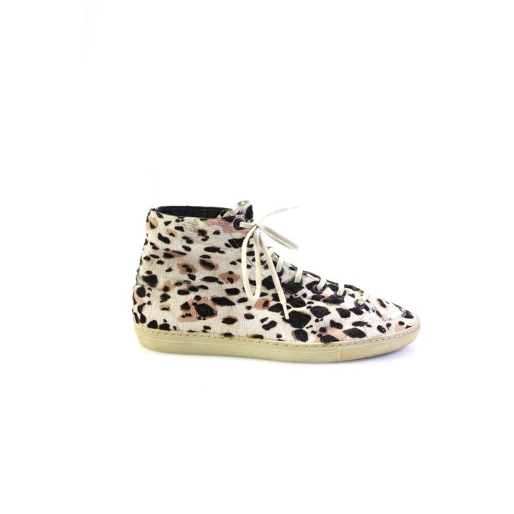 Burberry Womens Leopard Print Pony Hair High Top Sneakers Ecru Size 36.5 6.5 - Picture 7 of 10